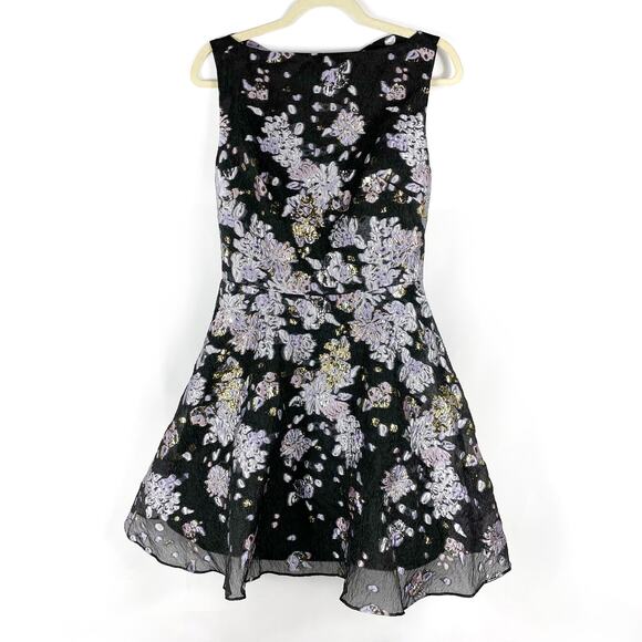 Marchesa Floral Jacquard Cocktail Dress Black Metallic‎ Fit and Flare Mini Sz 6 - Picture 1 of 8